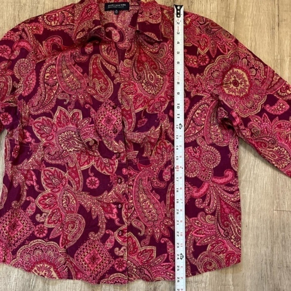 Jones New York Signature Woman Button Down Blouse 2X Pink Paisley Pattern Shirt - Picture 11 of 15